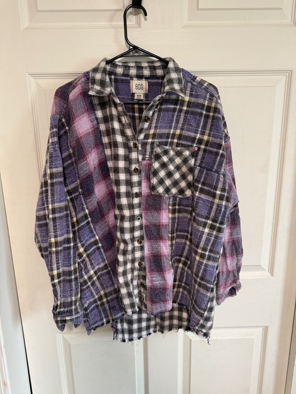 BDG Patchwork Plaid Button-Down Shirt in Purple & Black